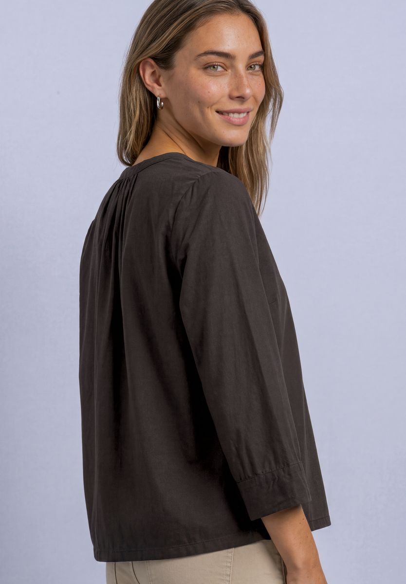 3/4-Arm Bluse mit Split Neck