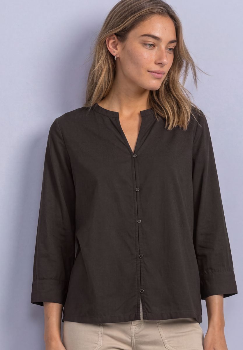 3/4-Arm Bluse mit Split Neck