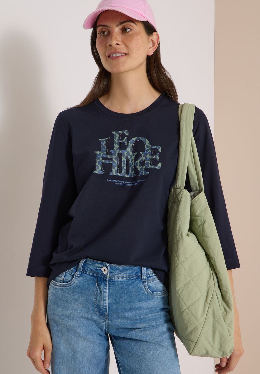 3/4-Arm Shirt mit Wording im Leo-Look