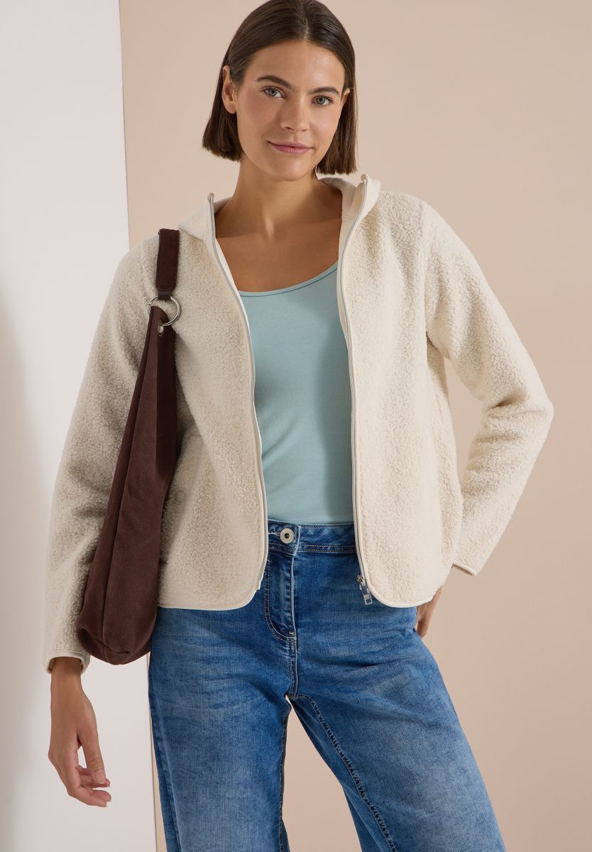 Teddy-Jacke mit Kapuze in Unifarbe