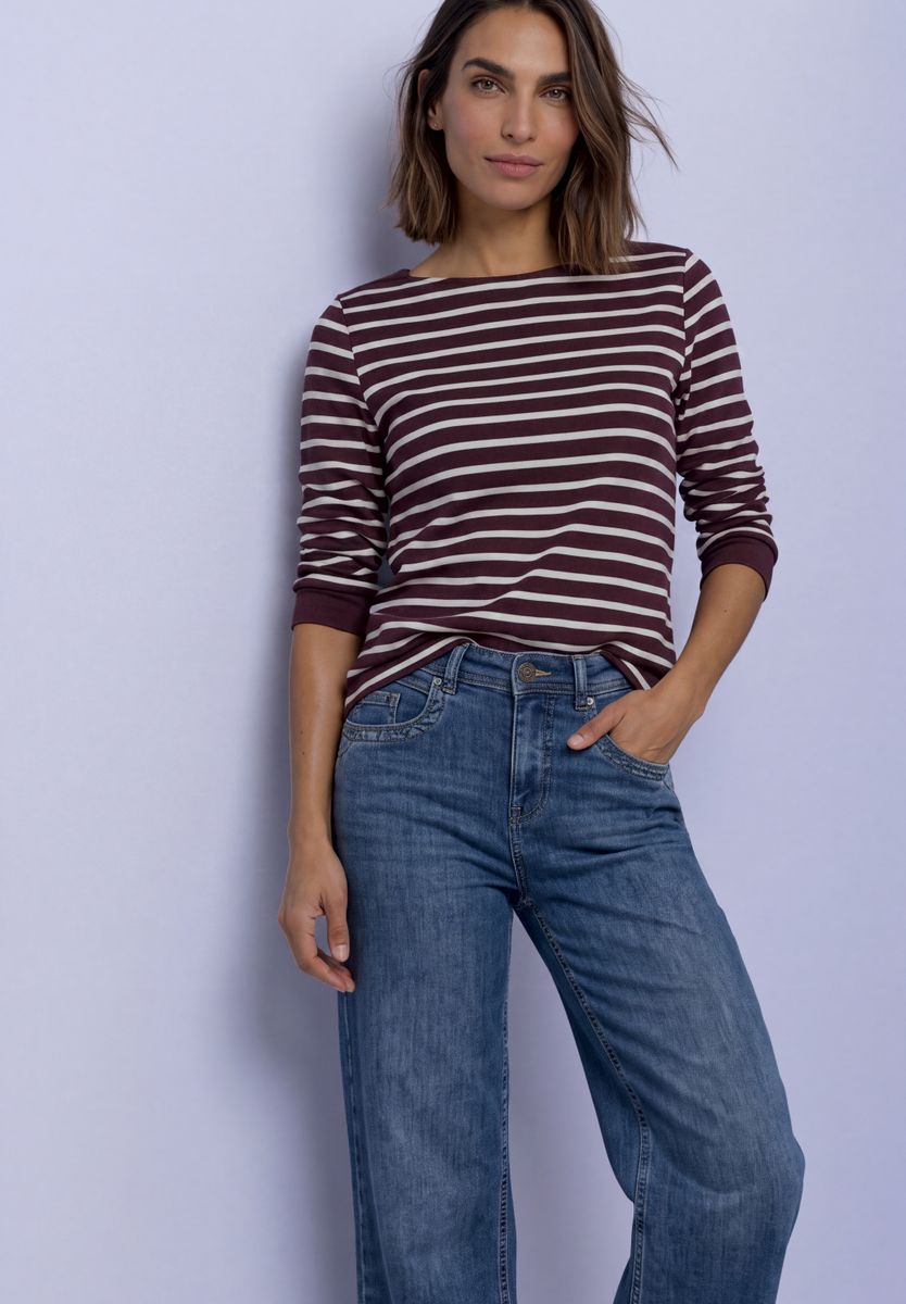 3/4-Arm Shirt mit Boat Neck und Streifen