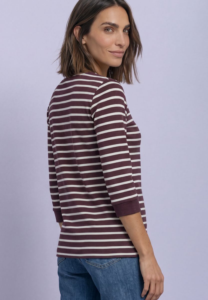 3/4-Arm Shirt mit Boat Neck und Streifen