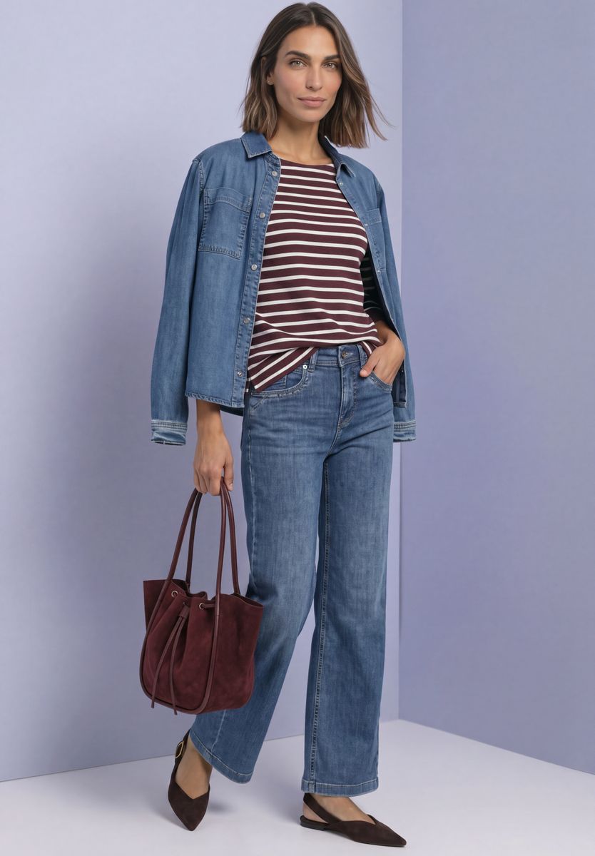 3/4-Arm Shirt mit Boat Neck und Streifen