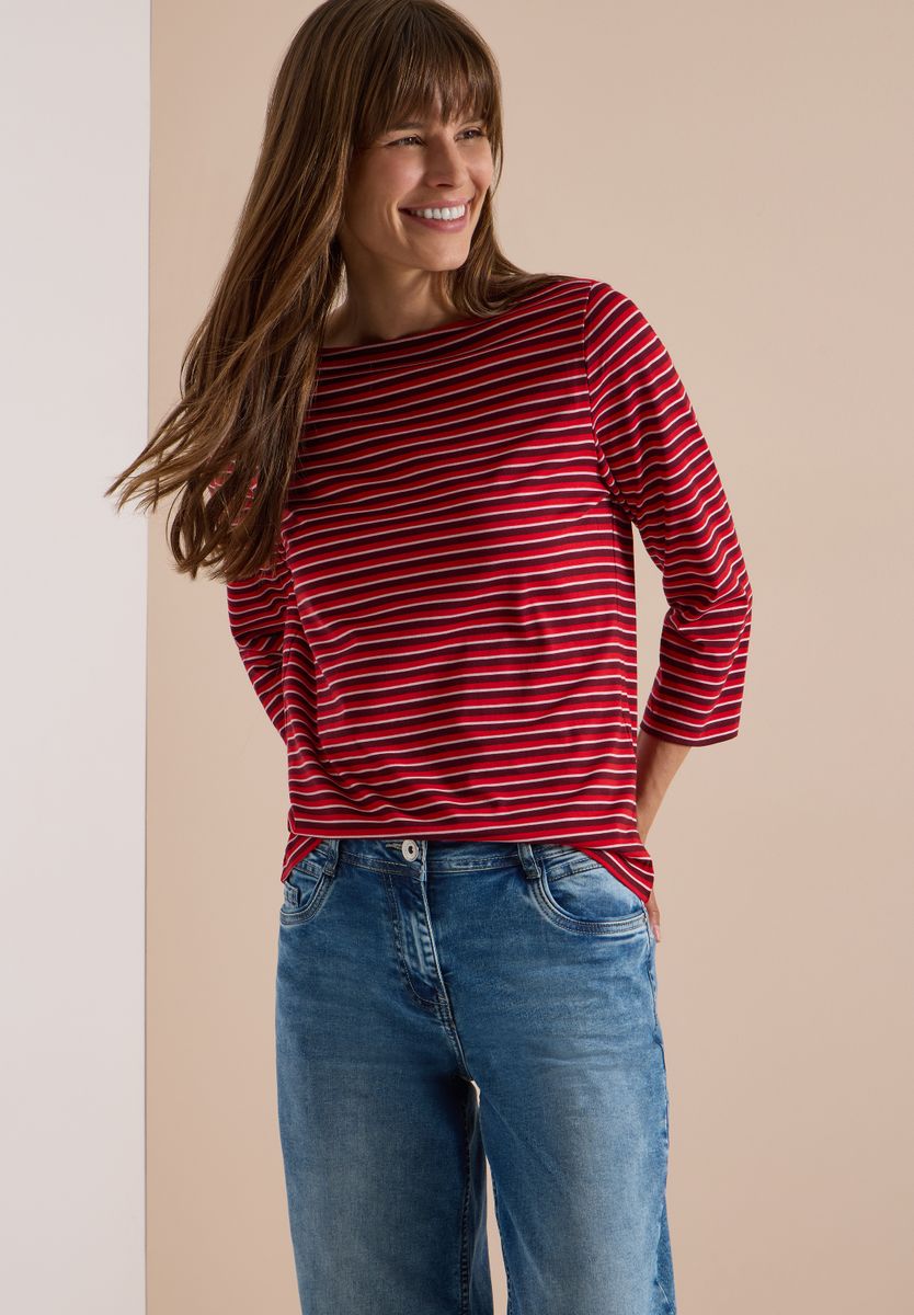 3/4-Arm Shirt mit Boat Neck und Streifen