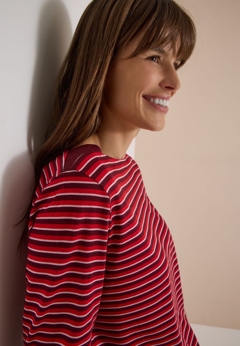 3/4-Arm Shirt mit Boat Neck und Streifen