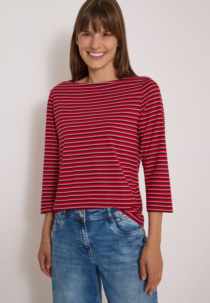 3/4-Arm Shirt mit Boat Neck und Streifen