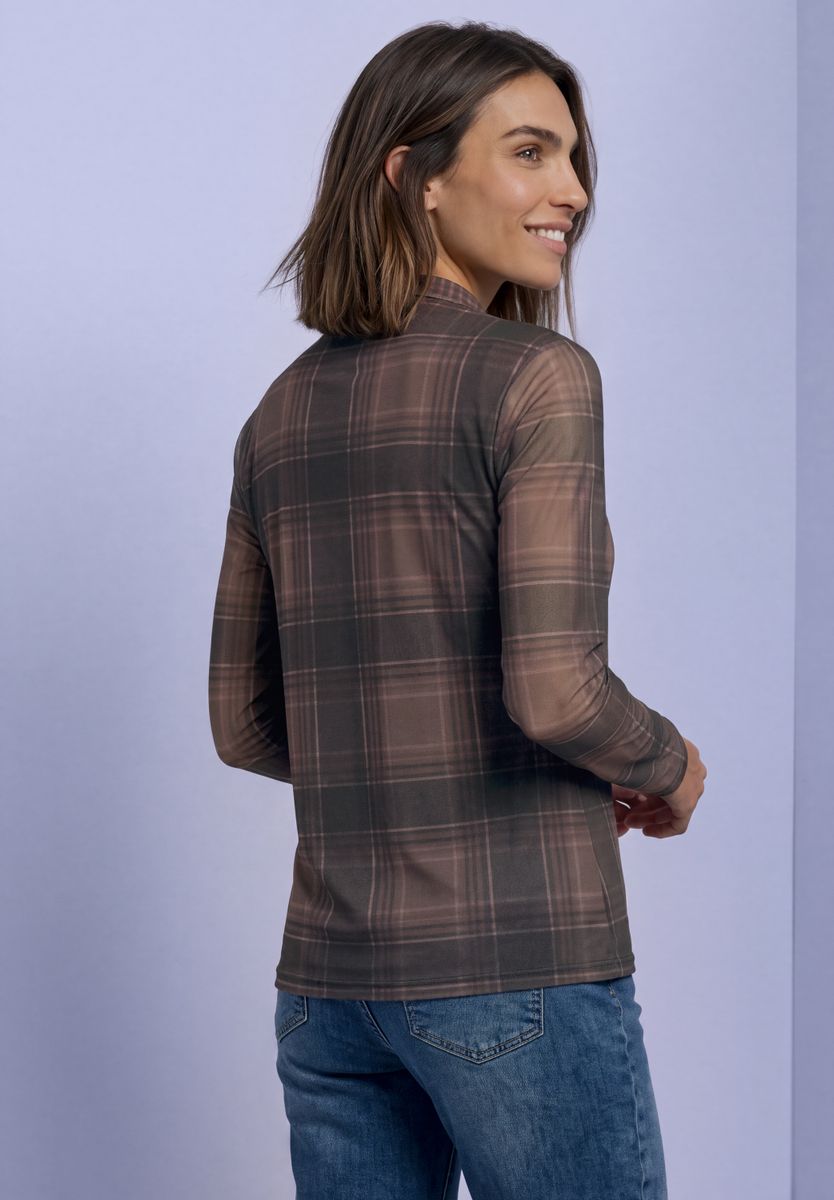 Langarm Mesh-Shirt mit Rundhals und Print