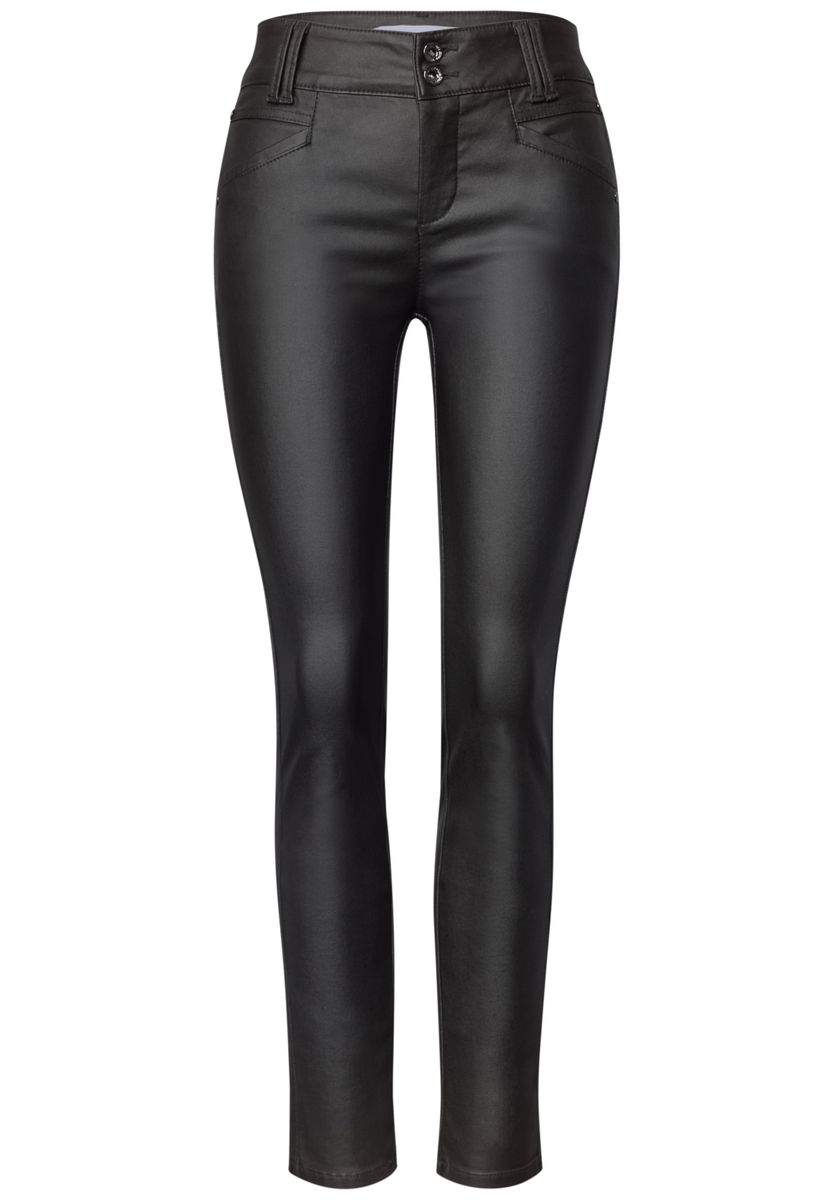 Mid Waist Hose im Slim Fit in Leder-Optik