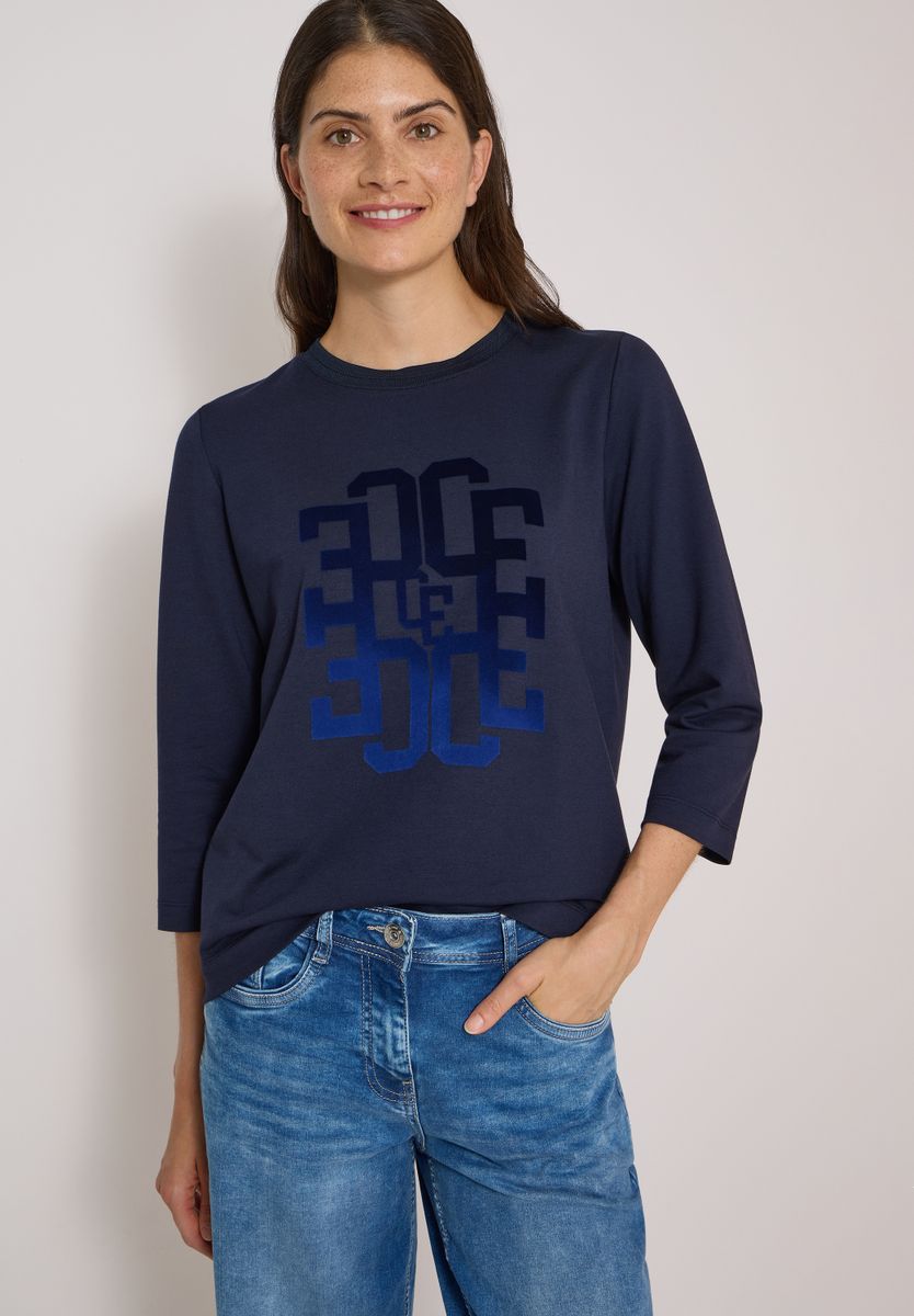 3/4-Arm Shirt mit Rundhals und Wording