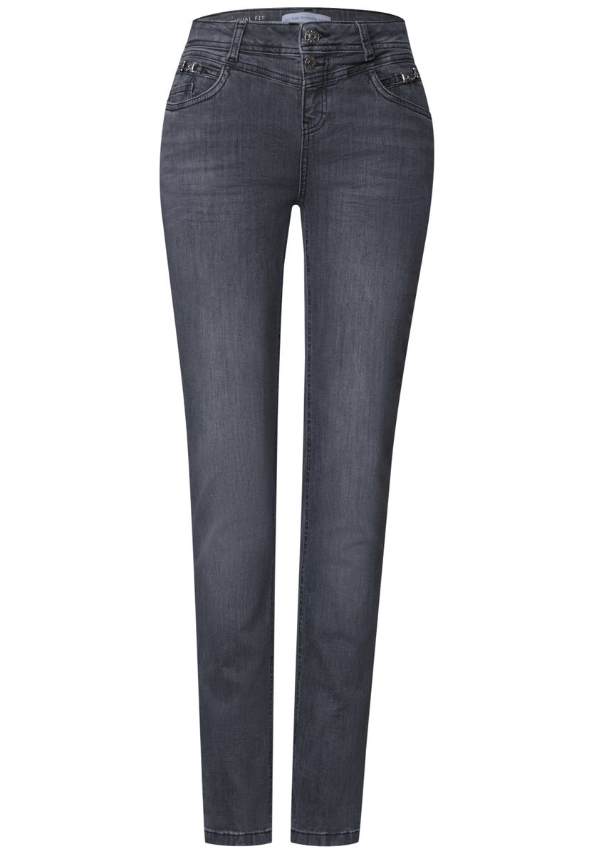 Mid Waist Slim Leg Jeans mit Dekodetail