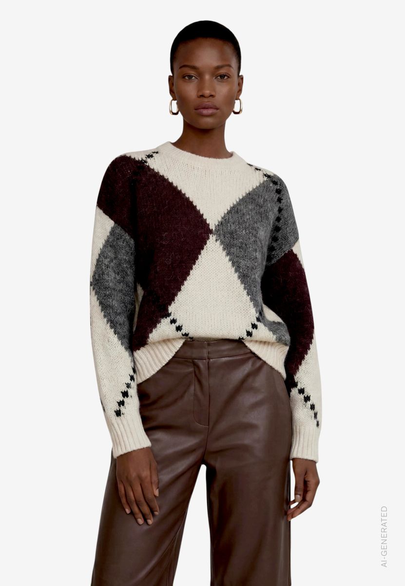 Grobstrick-Pullover mit Intarsie