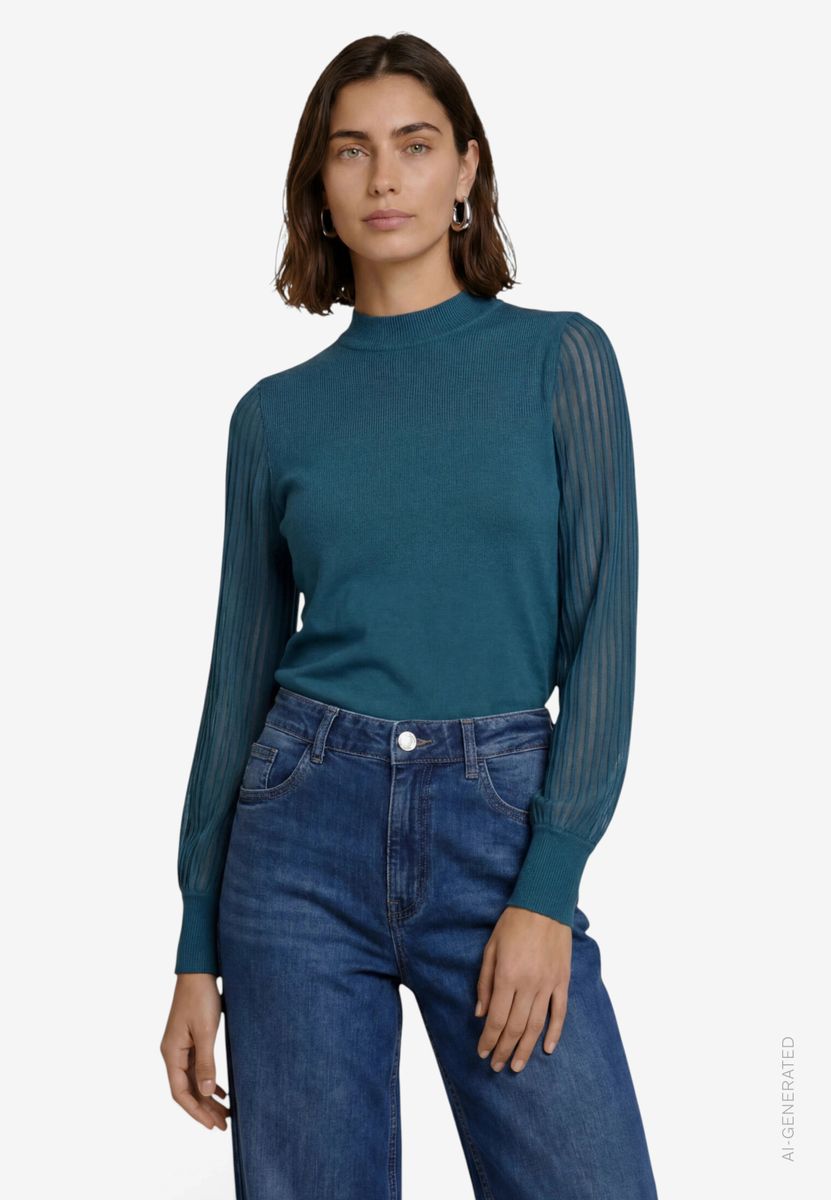 Damen Pullover mit transparenten Ärmeln