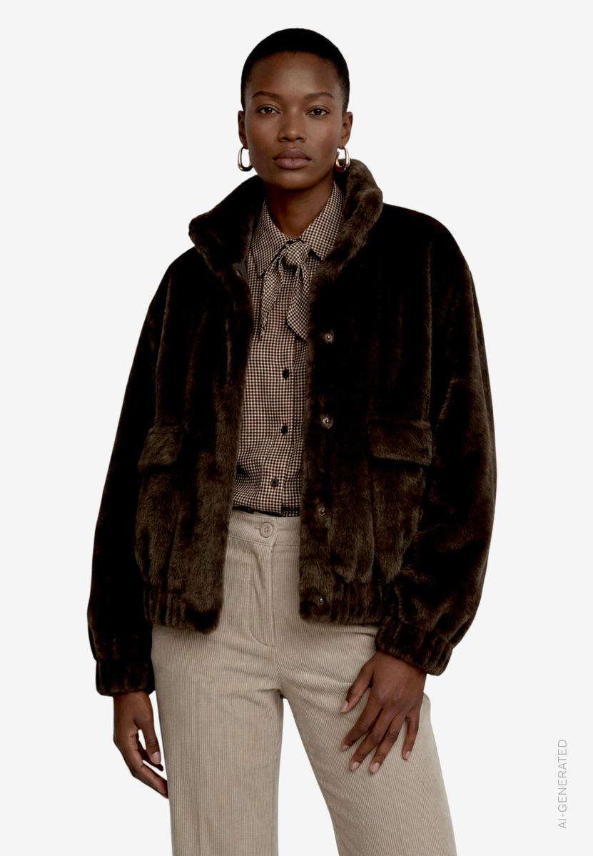 Plüschjacke mit Taschenklappen