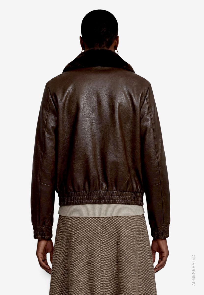 Damen Kunstlederjacke mit Kragen in Felloptik