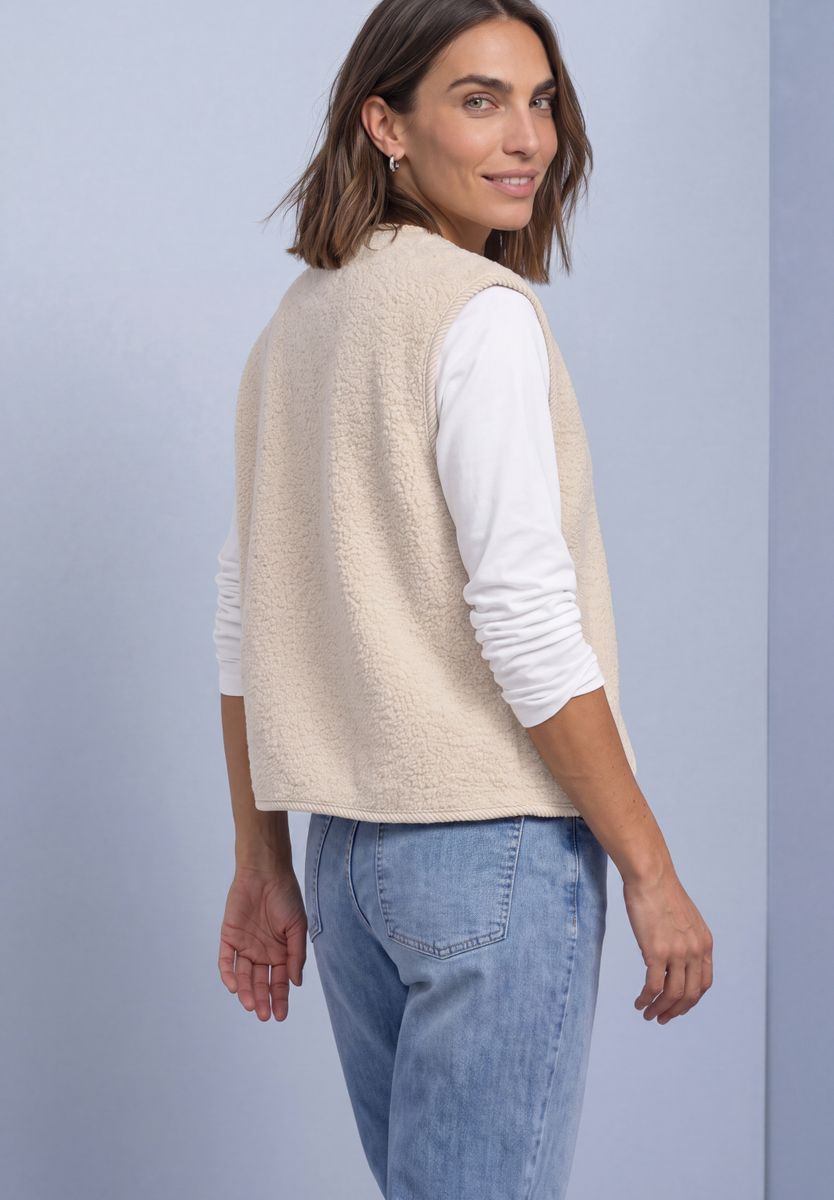 Teddy-Weste mit Zipper und Corddetails