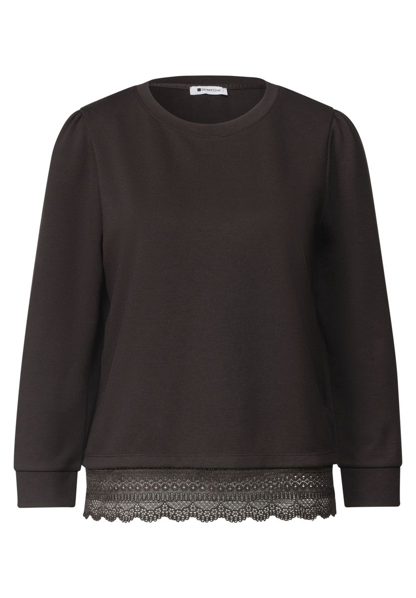 3/4-Arm Shirt mit Spitzenkante am Saum