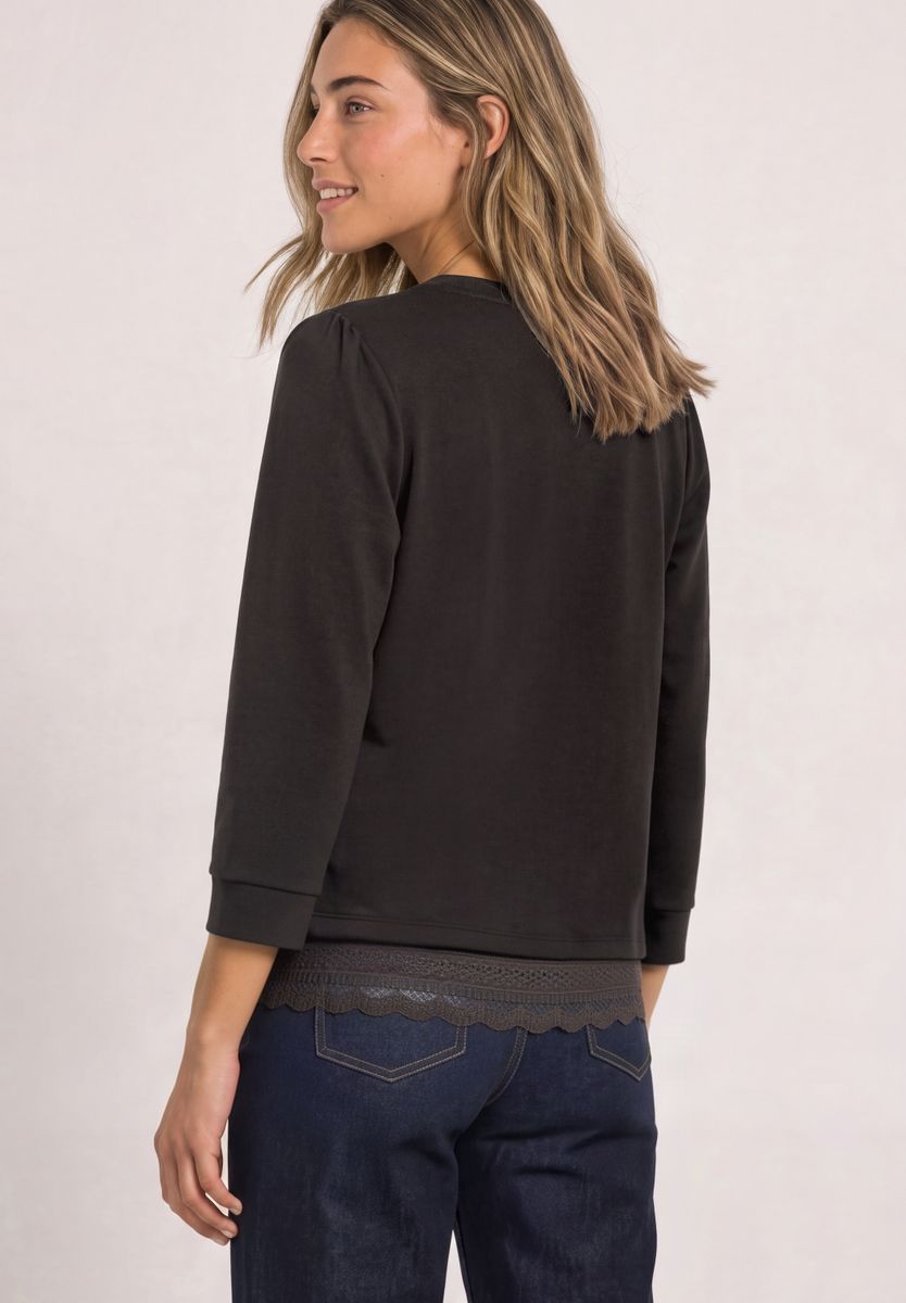 3/4-Arm Shirt mit Spitzenkante am Saum