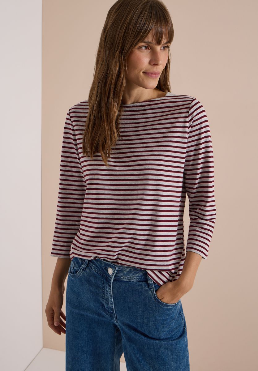 3/4-Arm Shirt mit Boat Neck und Streifen