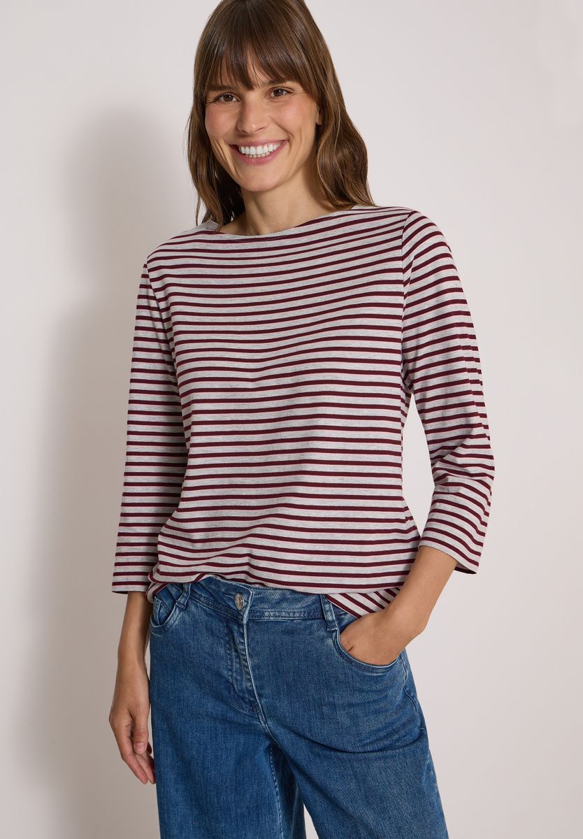 3/4-Arm Shirt mit Boat Neck und Streifen