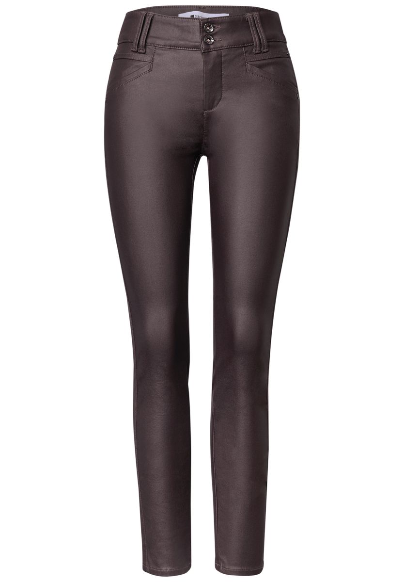 Mid Waist Hose im Slim Fit in Leder-Optik