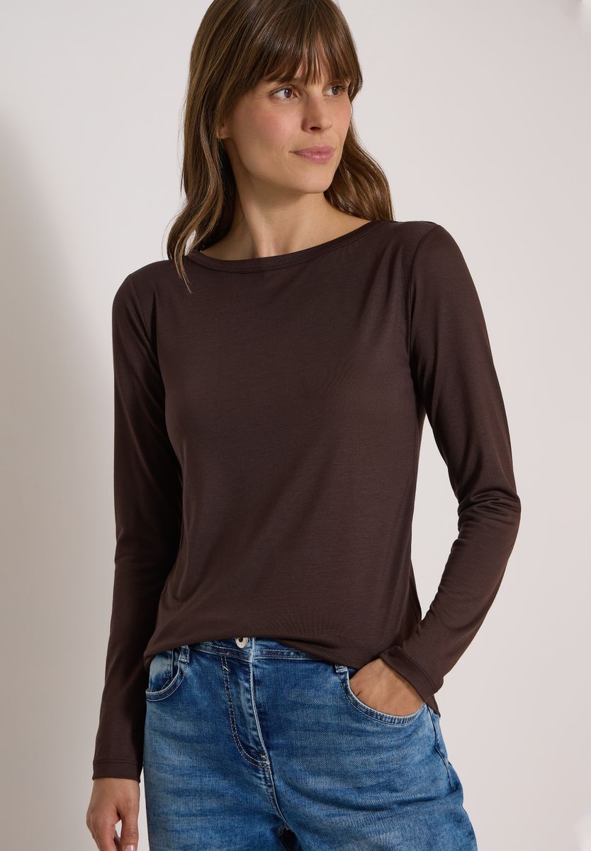 Langarm Shirt in Unifarbe mit Boat Neck