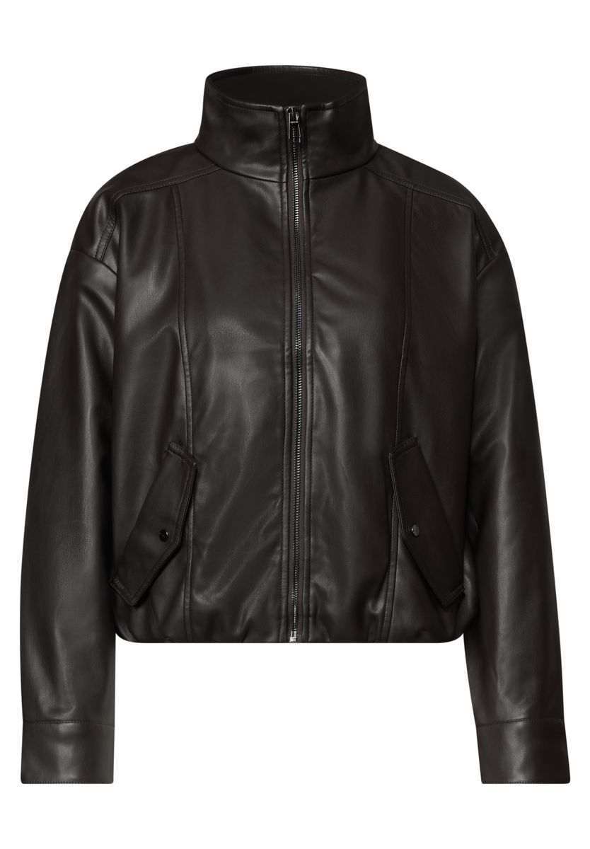 Leder-Look Jacke mit Stehkragen und Zipper
