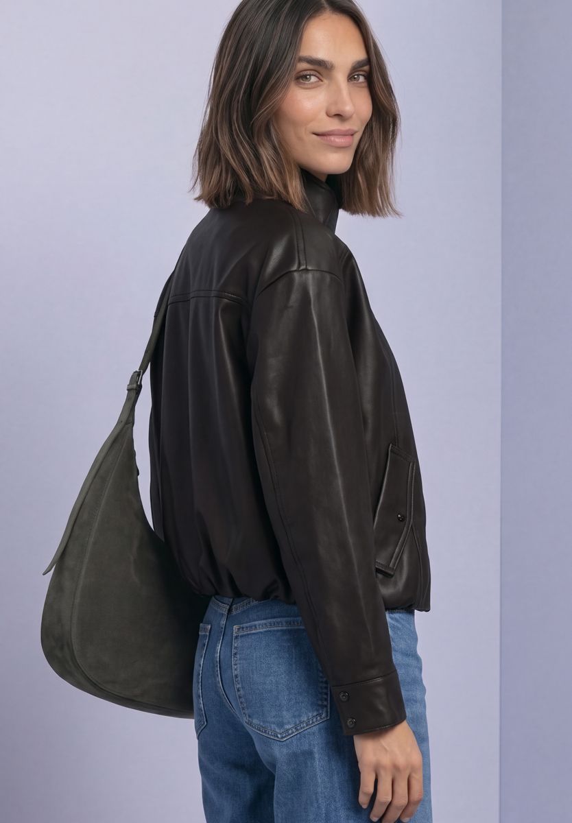 Leder-Look Jacke mit Stehkragen und Zipper