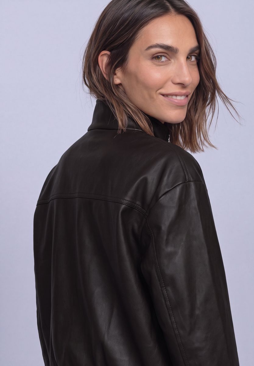 Leder-Look Jacke mit Stehkragen und Zipper