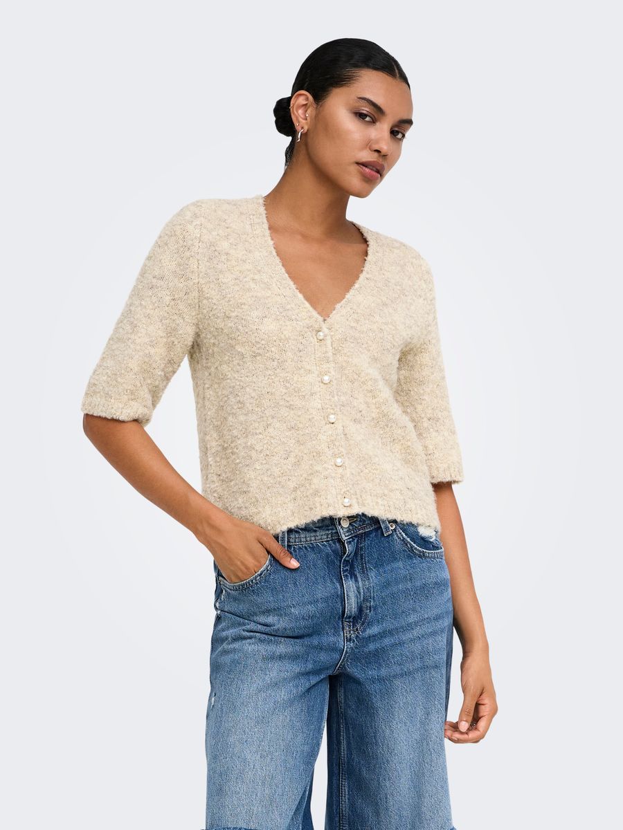 ONLBOUBLE SS V-NECK BUTTON CARDI KNT