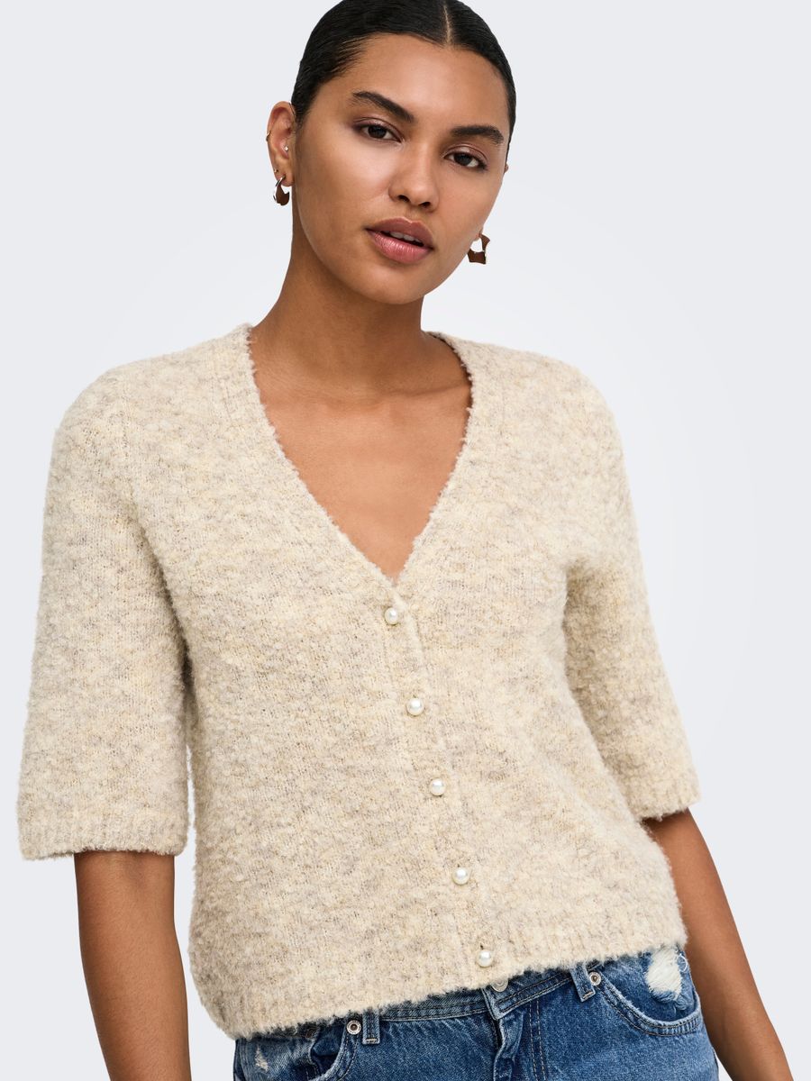 ONLBOUBLE SS V-NECK BUTTON CARDI KNT