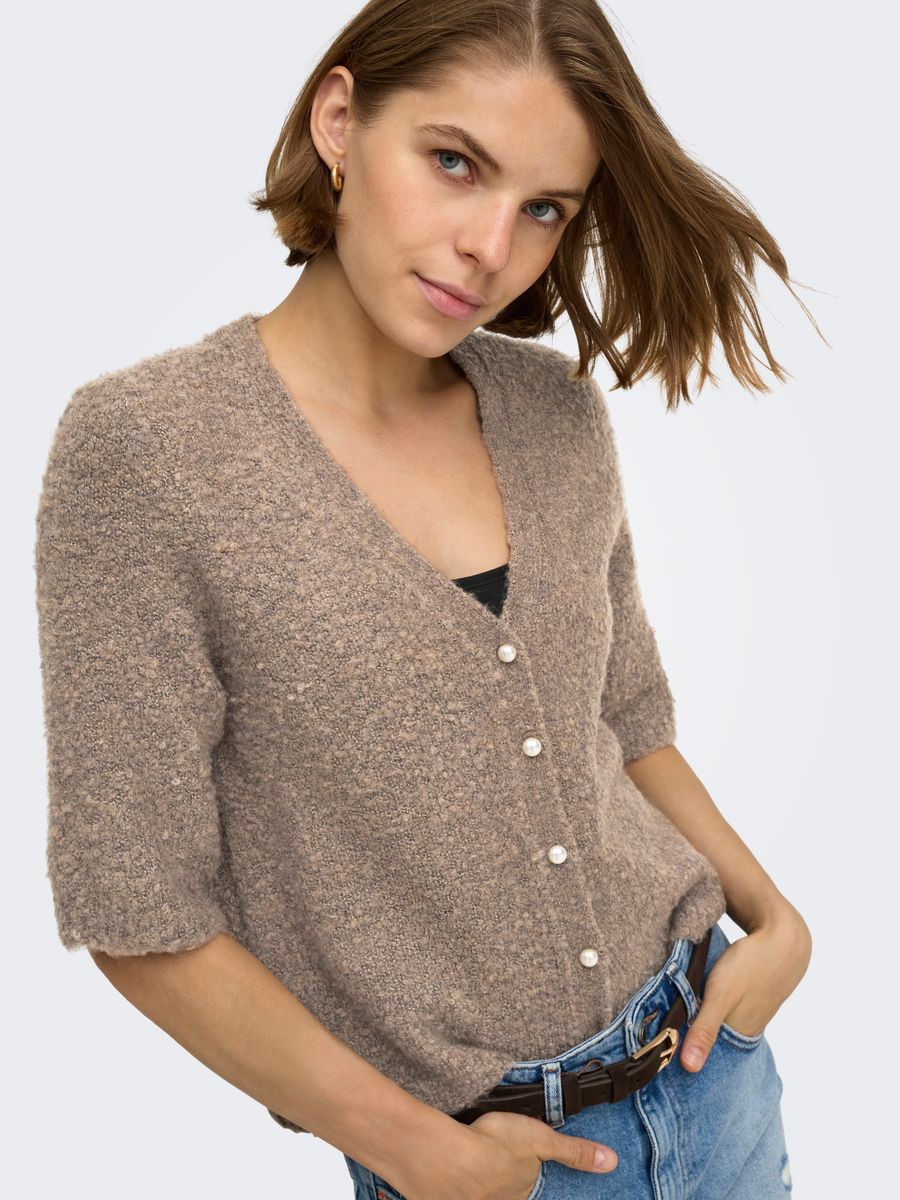 ONLBOUBLE SS V-NECK BUTTON CARDI KNT