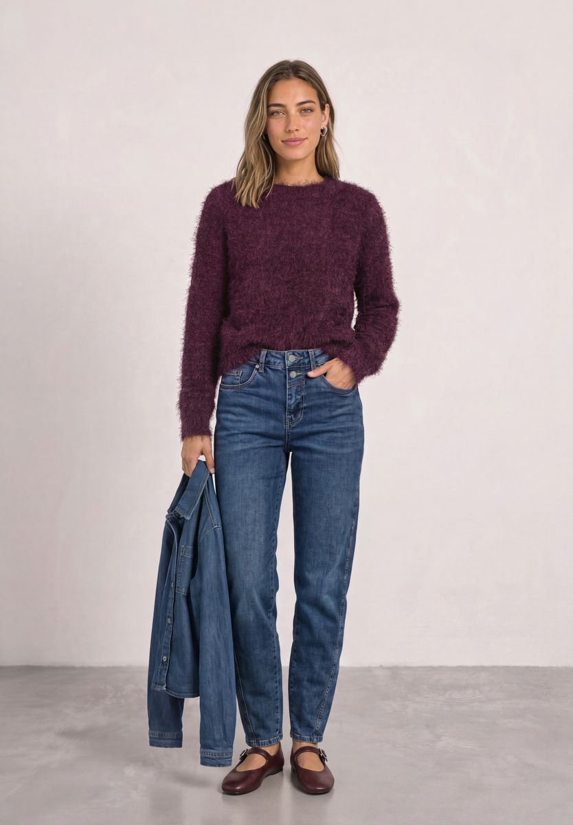 Langarm Pullover aus Fransengarn