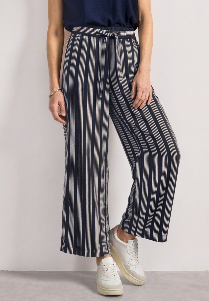 Mid Waist Wide Leg Hose mit Streifen