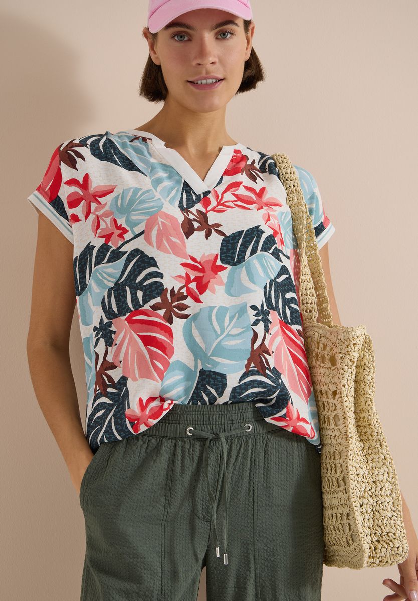 Bluse mit Split Neck und Printmix