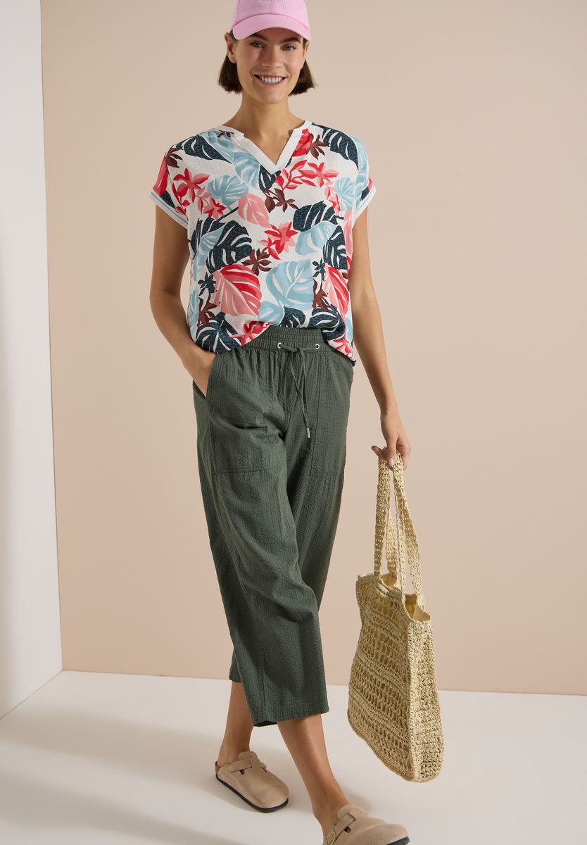 Bluse mit Split Neck und Printmix