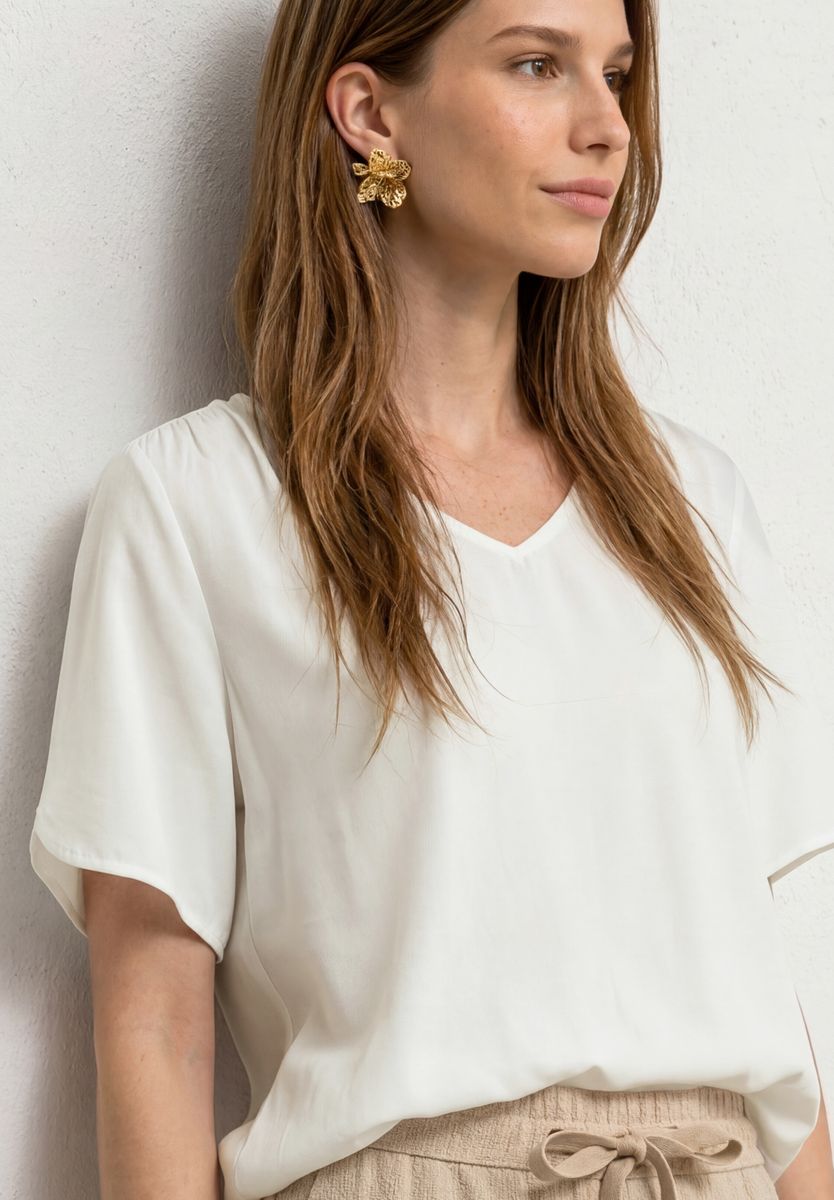 Kurzarm Blusenshirt mit V-Neck