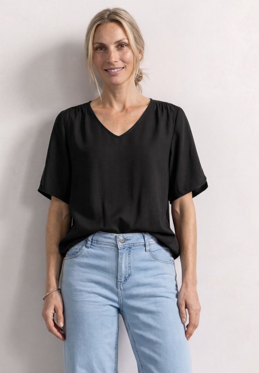 Kurzarm Blusenshirt mit V-Neck