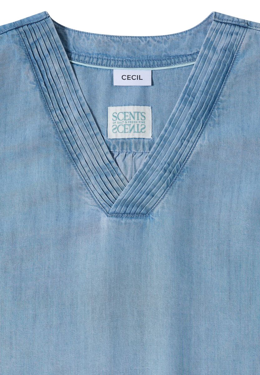 Knielanges Kleid aus Lyocell mit V-Neck