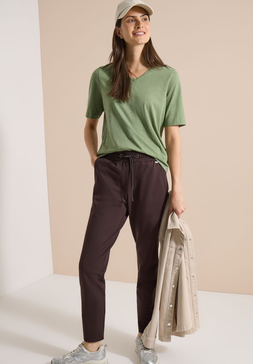 Mid Waist Slim Leg Hose im Casual Fit