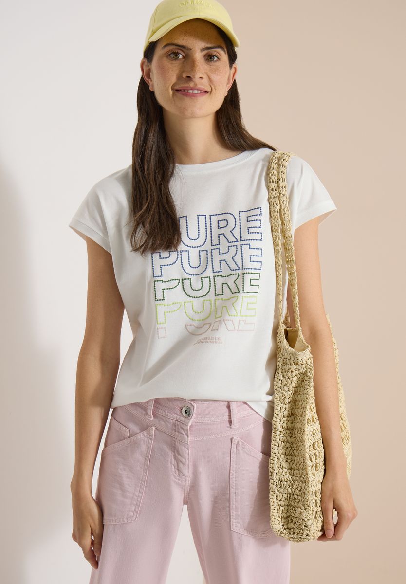T-Shirt mit Boat Neck und Frontprint