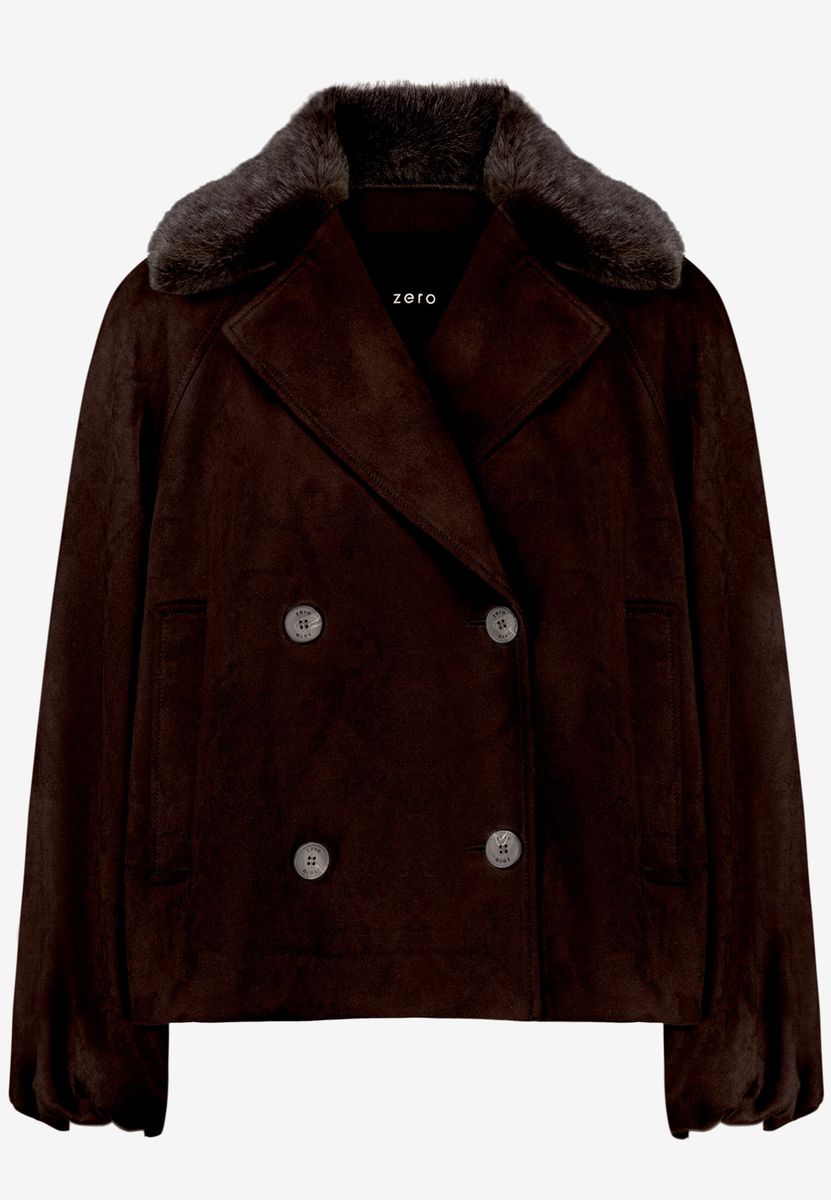 Velourslederjacke mit Kunstfellkragen