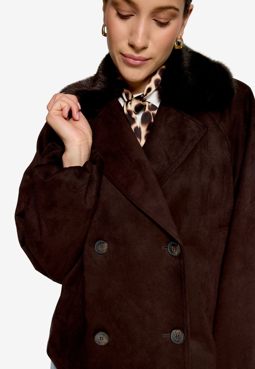 Velourslederjacke mit Kunstfellkragen