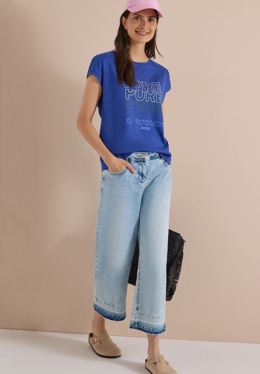 T-Shirt mit Boat Neck und Frontprint