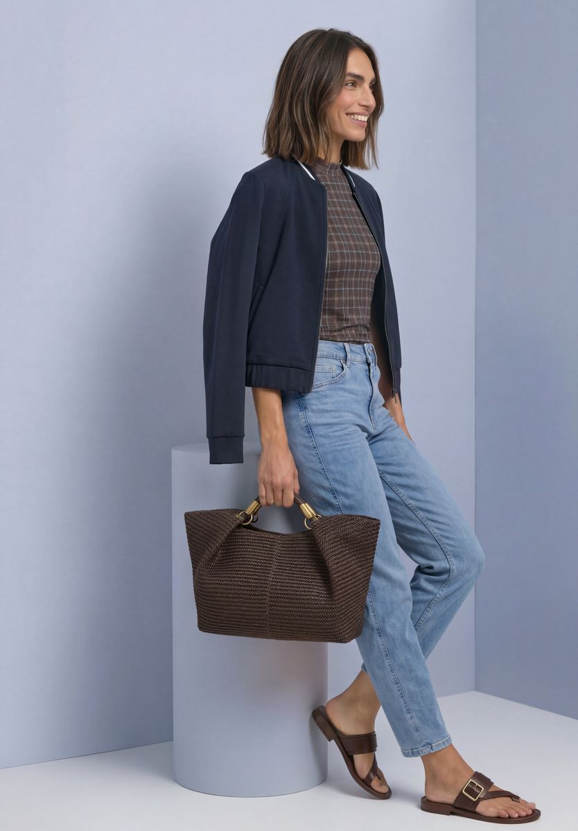 Turtle Neck Top aus Mesh mit Print