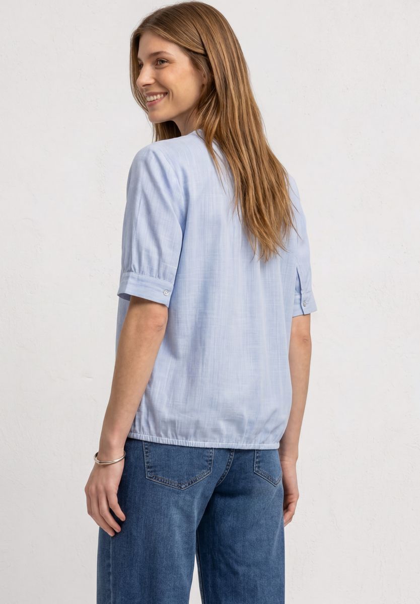 Chambray Bluse mit Split Neck und Elastiksaum
