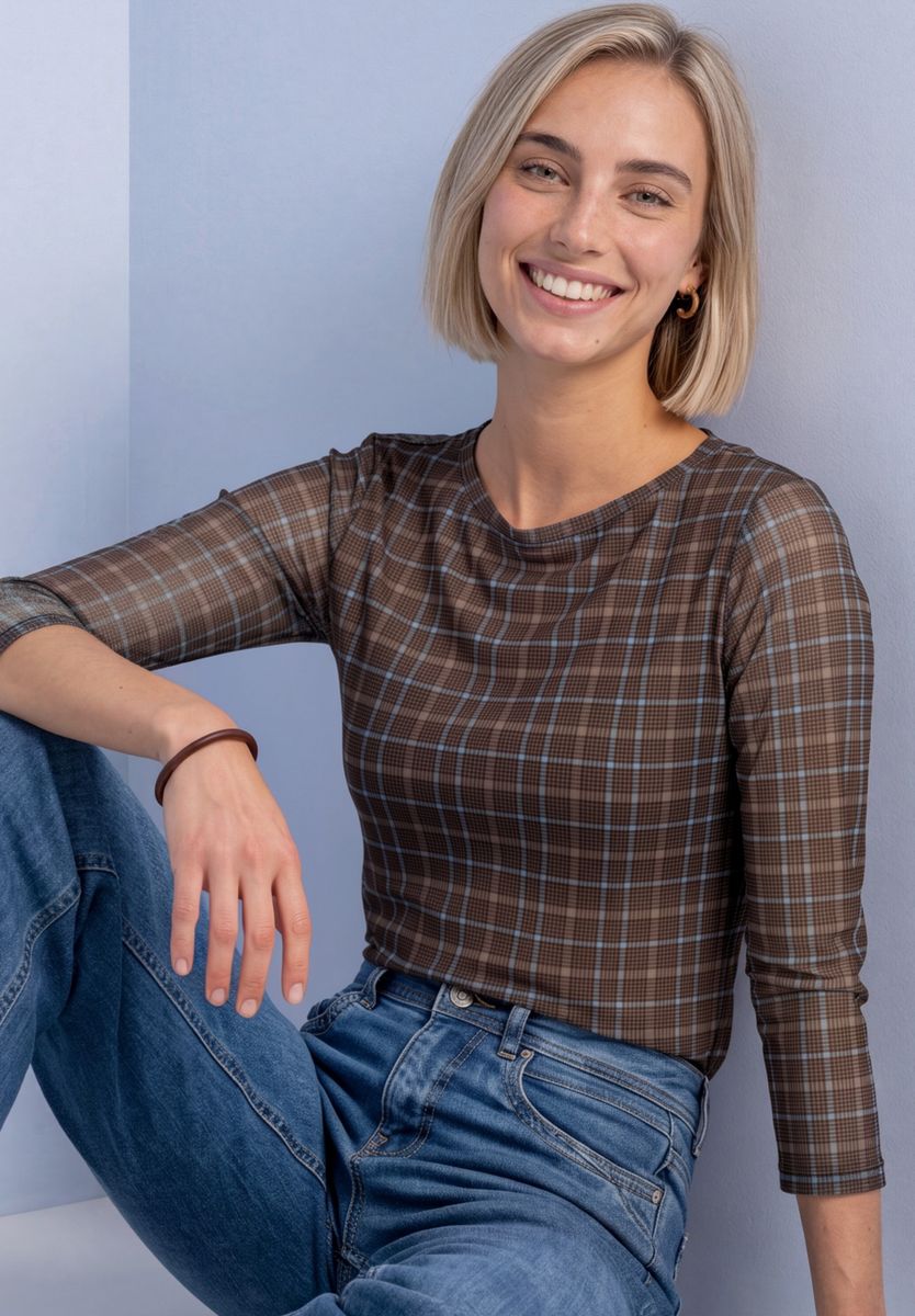 3/4-Arm Shirt aus Mesh mit Print