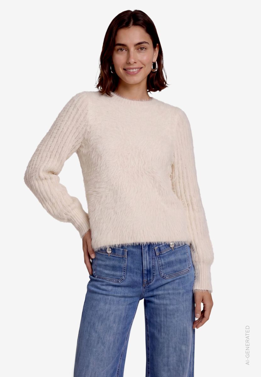 Flauschiger Damen Pullover mit Stehkragen