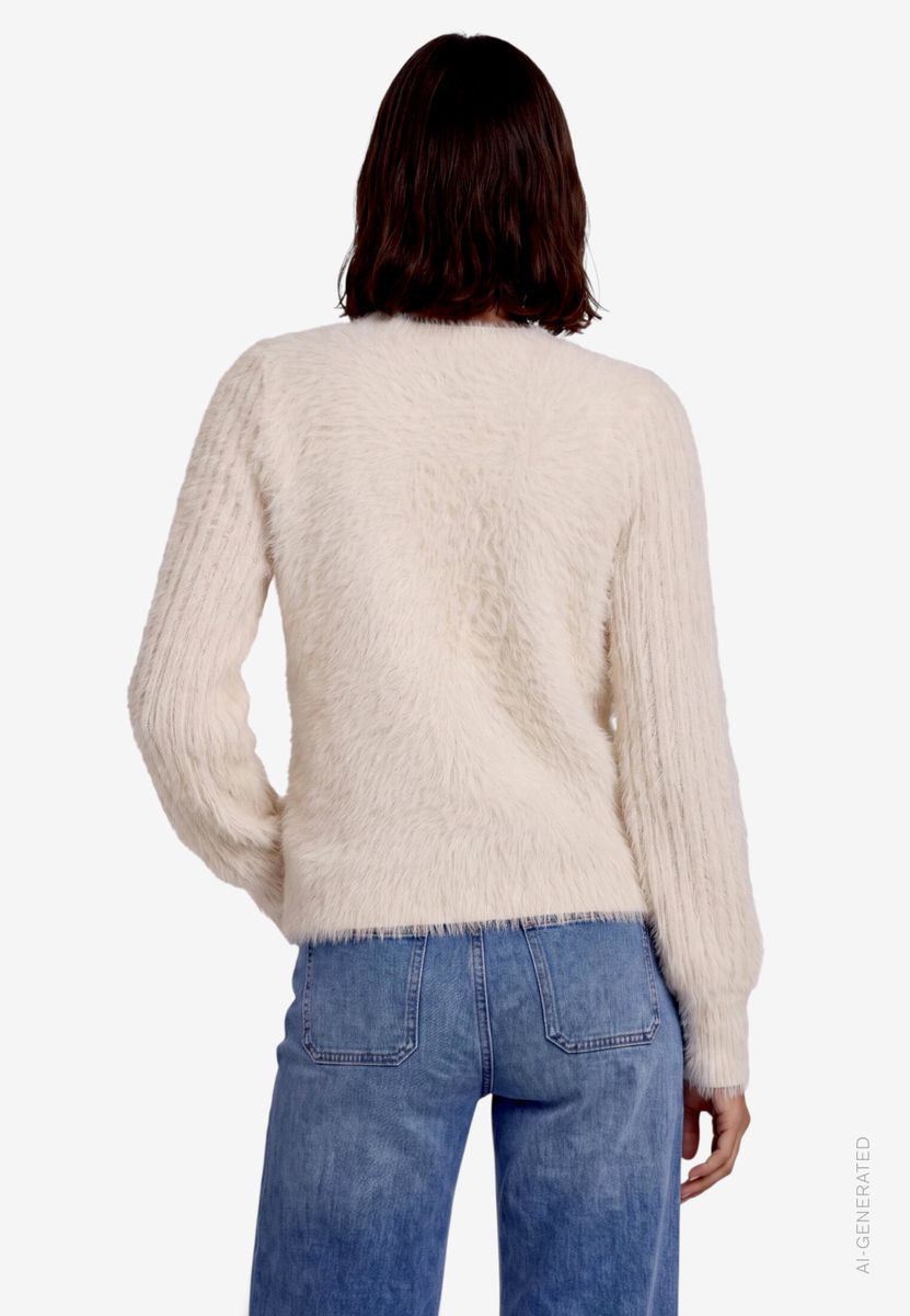 Flauschiger Damen Pullover mit Stehkragen