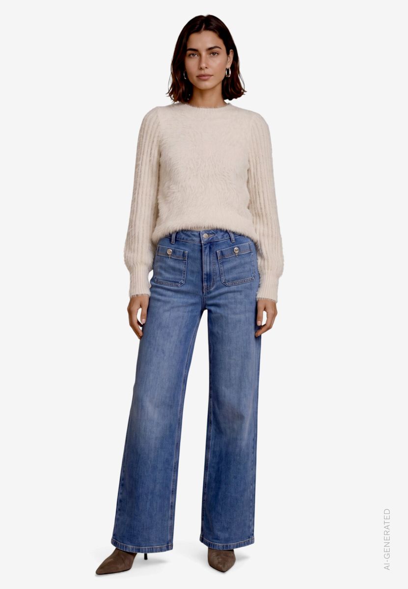 Flauschiger Damen Pullover mit Stehkragen