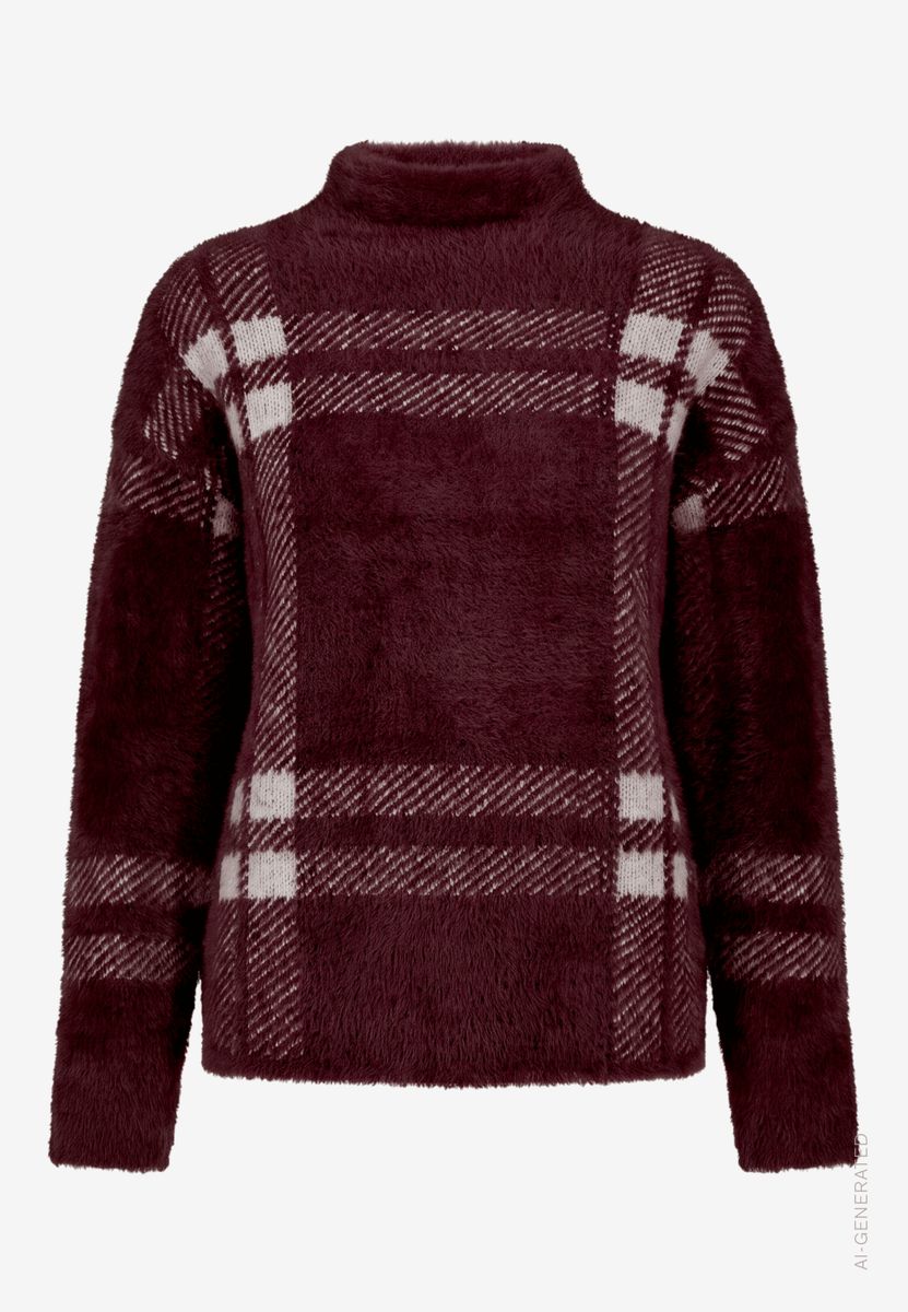 Damen Pullover kariert mit Stehkragen